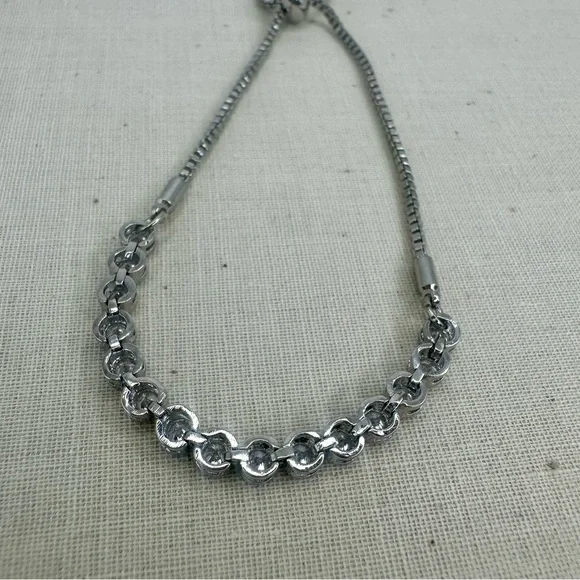 Classic Tennis Silver Tone Adjustable Bracelet with Crystals - Picture 4 of 6